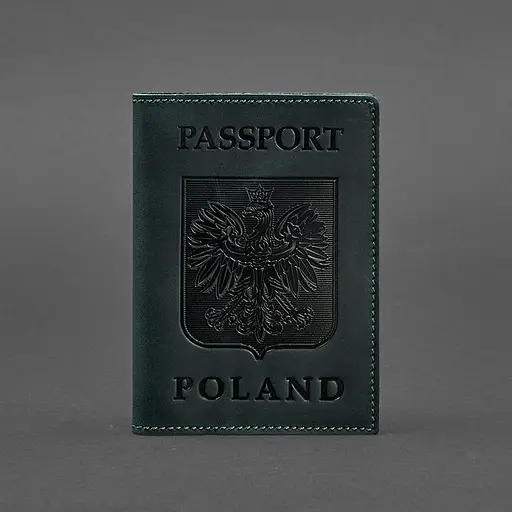 Кожаная обложка для паспорта с польским гербом зеленая Crazy Horse - фото 5