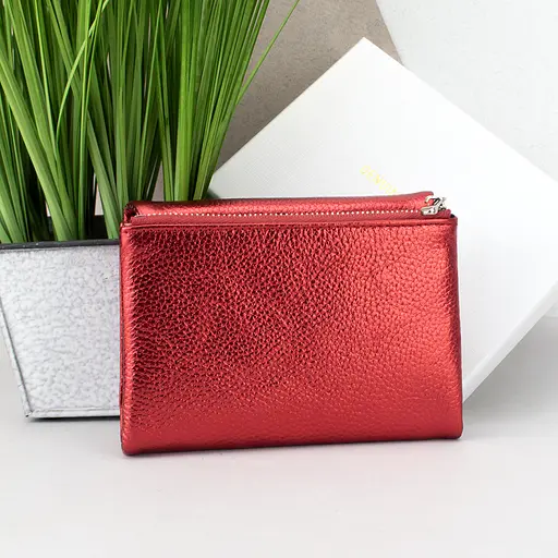 Гаманець жіночий червоний Classic 2301-9929M шкіряний перламутровий невеликий на магніті - фото 3