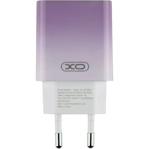 Комплект зарядного пристрою XO CE18 1Type-C PD/QC 30W Type-C to Type-C Violet