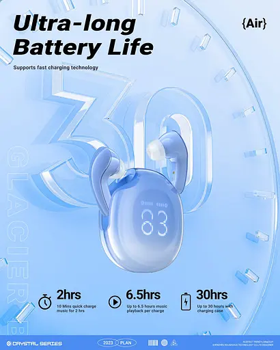 Навушники ACEFAST T9 Crystal (Air) color bluetooth earbuds Glacier Blue - фото 3