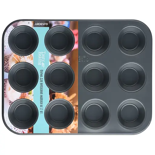 Уцінка. Форма для випікання мафінів Ardesto Tasty baking, 12 шт, 35х26,5х3 см, темно-сірий (AR2305T)