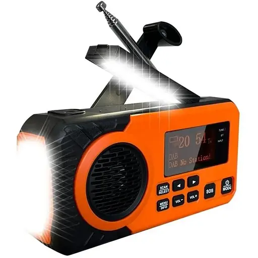 Аварійне радіо DAB375BT DAB/FM з портативним зовнішнім акумулятором ємністю 5000 мА·год, зарядкою від сонячної батареї/ручки