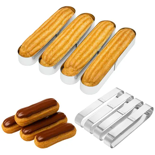 Металеві овальні формочки порційні для еклерів, тістечок та тарталеток 16х4х2.5 см (набір з 4 штук), Master Class Сірий 87230 - фото 1