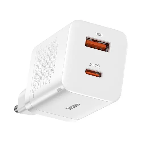 Мережевий зарядний пристрій Baseus Super Si Pro Quick Charger C+U 30W EU білий CCSUPP-E02 - фото 1