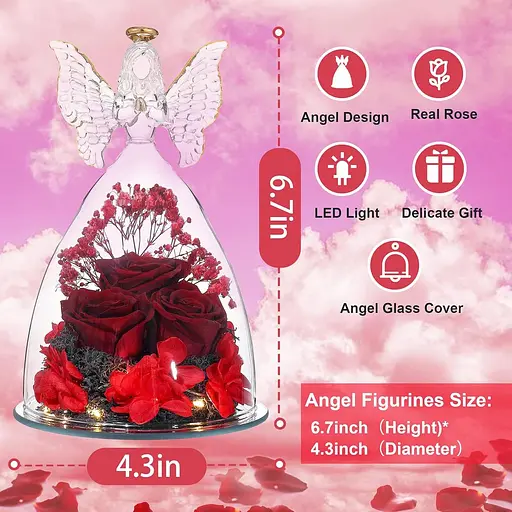 Фигурки ангелов Faneeyo в форме розы, подарки для женщин, три стабилизированные розы в стекле - фото 2