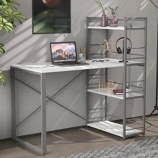 Письмовий стіл Ferrum-decor Серії Конект з етажеркою 75x120x60 сірий ДСП Біле 16мм (FRD-104230)