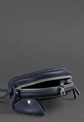 Кожаная круглая женская сумка Бон-Бон темно-синяя - фото 4