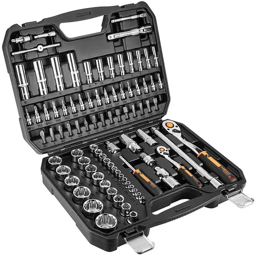 Neo Tools Набор инструментов, набор торцевых головок, 86шт, 1/2", 1/4", CrV, кейс