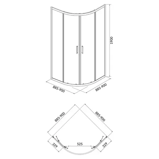 Душевая кабина Cersanit Brasco 90x90 см полукруглая раздвижная прозрачное стекло на мелком поддоне хром S601-223, прозрачный, хром - фото 2