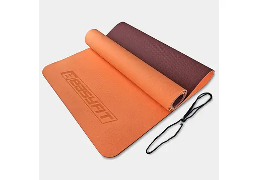 Коврик для йоги и фитнеса EasyFit TPE+TC 6 мм двухслойный персиковый-коричневый (EF-1924-PHBN) - фото 1
