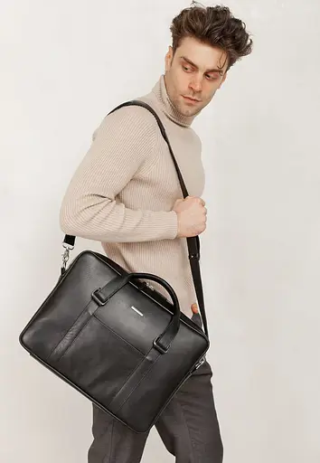 Шкіряна сумка для ноутбука і документів чорна - фото 6