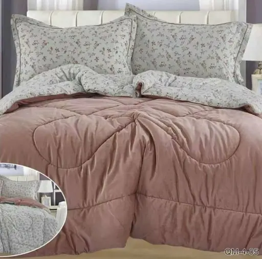 Постільна білизна Laura Grand 4 сезони QM-4-05 комбінована - зимова велюр євро комплект коричневий - фото 1