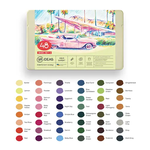 Набор карандашей акварельных 99IDEAS "Aqua Expert" 48 цветов, Basic, металлическая коробка, 99AE-48BAS2 - фото 3