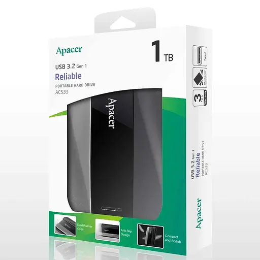 Зовнішній жорсткий диск Apacer PHD External 2.5'' USB 3.2 Gen 1 AC533 1TB Black - фото 2