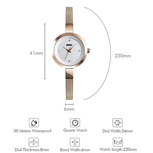 Жіночий класичний годинник Skmei 1390 (Рожеве золото) - фото 6