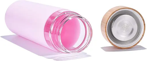 Пляшка скляна OldBro бамбукова кришка із захисним силіконовим чохлом Pink 590 мл - фото 3