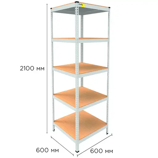 Металевий стелаж Emby Light Series (розмір 2100х600x600мм) 5 полиць ДСП до 100кг Білий - фото 2