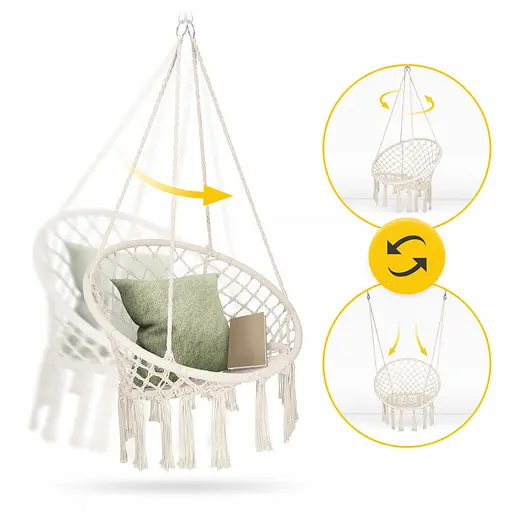 Крісло-гойдалка 4FIZJO Boho Dream 80 см підвісна, плетена Beige (P-5905973404518) - фото 10