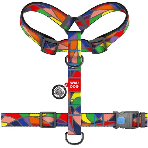 Шлея для собак Waudog Nylon анатомічна H-подібна з QR-паспортом, малюнок "Вітраж", пластиковий фастекс, XL - фото 2