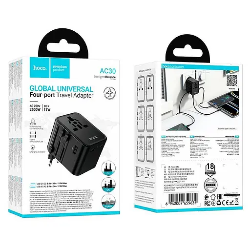 Адаптер сетевой HOCO Changer 4-port universal charger AC30 2USB/2Type-C, 17W Max| - фото 2