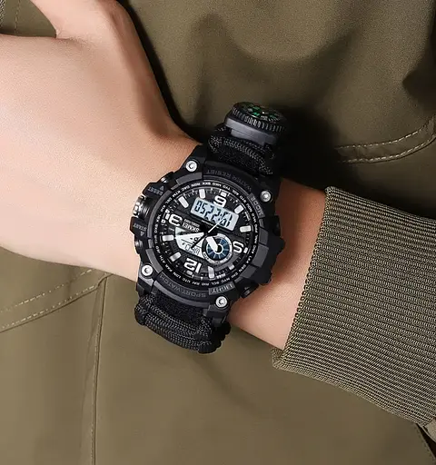 Часы мужские спортивные наручные Skmei 1283 с паракордовым ремешком (Черный) - фото 5