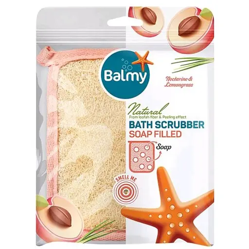 Банная мочалка - скрабер Balmy Нектарин и лемонграсс с кусочками мыла (09624) - фото 1