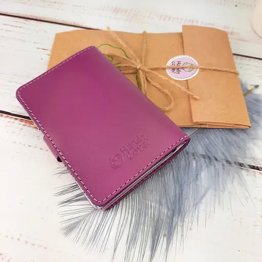 Обложка на документы кожаная на кнопке HC0035 фуксия - фото 9