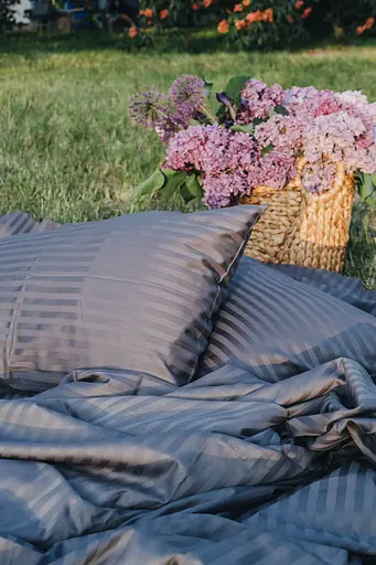 Комплект постільної білизни Страйп Сатин Graphite Grey темно-сірий - двоспальний - фото 2