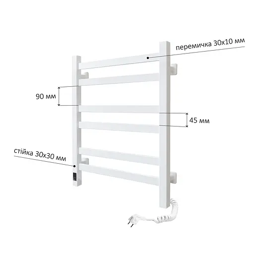 Электрический полотенцесушитель Navin Авангард 480x600 Sensor правосторонний с таймером, белый 12-028053-4860, Белый матовый, Правое, Электронный - фото 2