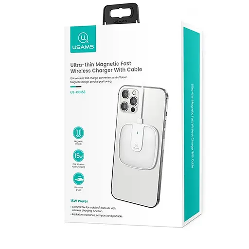 Зарядний пристрій Qi USAMS Ultra-thin Magnetic Fast Wireless Charger With Cable US-CD153 білий - фото 8