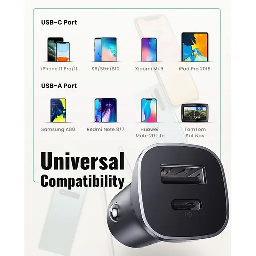 Автомобильное зарядное устройство Ugreen CD130 20W USB Type-C PD Car Charger - фото 4
