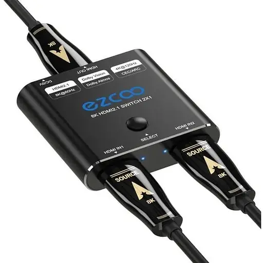 HDMI-переключатель 8K60 Гц 2 входа 1 выход, 4K120 Гц 2X1 с кнопочным переключателем, поддерживает 48 Гбит/с, CEC, ARC