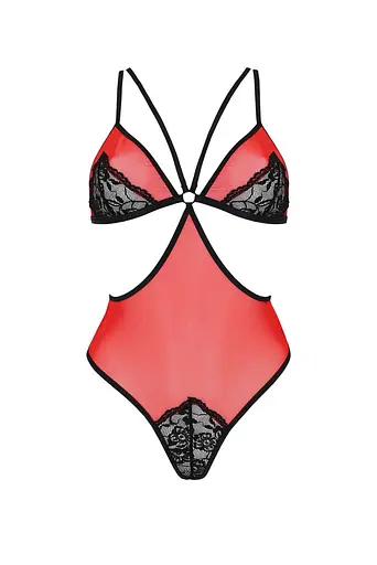 Напівпрозорий боді з мереживом Passion Peonia Body XXL/XXXL red - фото 3