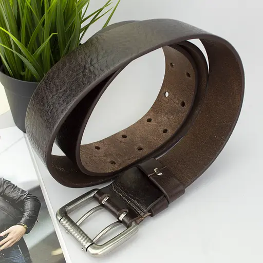 Ремень мужской кожаный JK-4561 широкий коричневый двухшпеньковый (120 см) - фото 3