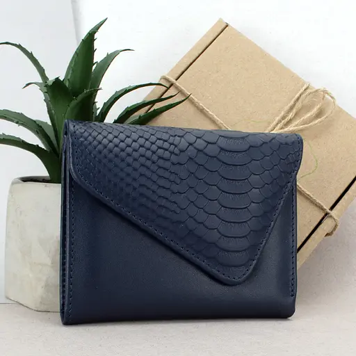 Кошелек женский кожаный маленький Sabrina синий питон - фото 1