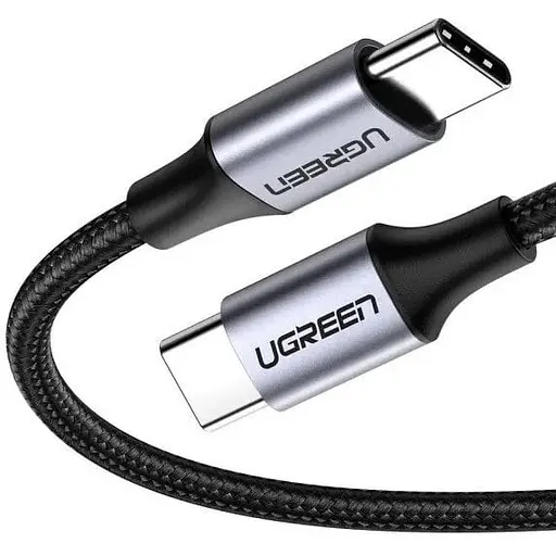 Кабель Ugreen US261 USB 2.0 C M/M Round Cable Nickel Plating Aluminum Shell 2 м серый черный (50152)
