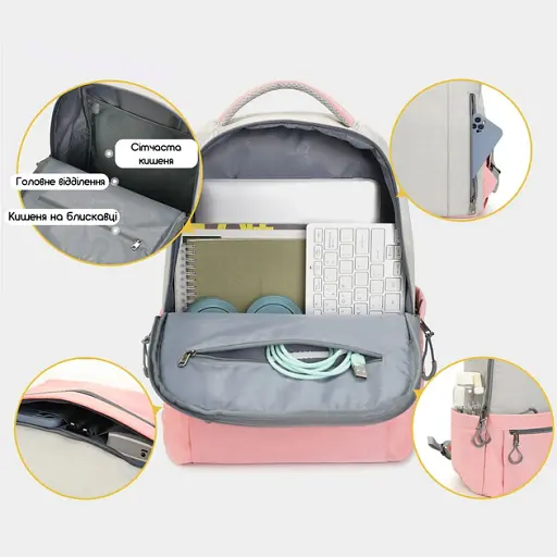 Рюкзак міський жіночий Tigernu T-B9388 16л для ноутбука 15.6" Pink (17041) - фото 3