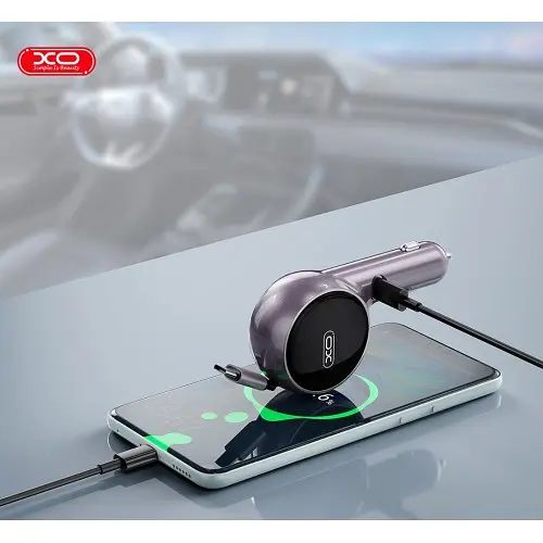 Автомобильное зарядное устройство XO CC65 2-in-1 with Retractable Car Charger Фиолетовый - фото 4