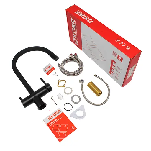 Смеситель для кухни на две воды с гибким изливом Koer KB-72002-05 KR3384 Черный матовый - фото 6