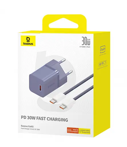 Сетевое зарядное устройство Baseus GaN5 Fast Charger (mini) 1C 30 W EU Cable Type-C to Type-C 1m P10110902523-00 - фото 5