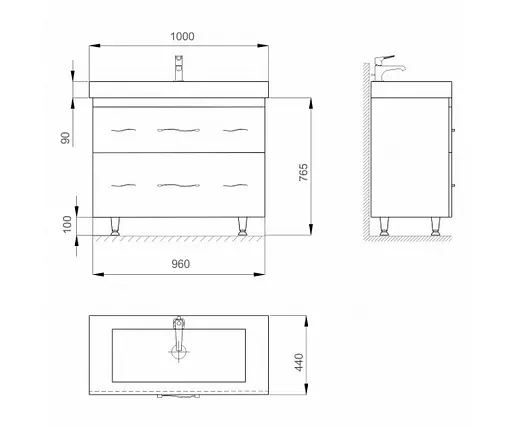 Тумба підлогова Sanwerk Миндаль 100 Білий з умивальником Сава (MV0000911) Білий - фото 3