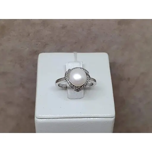 Срібне кільце TOP Silver з перлами і фіанітами. 9510164Б 16,5 - фото 4