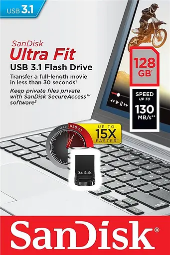 SanDisk Накопичувач 128GB USB 3.1 Type-A Ultra Fit Чорний - фото 3