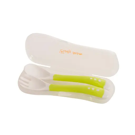 Дитяча набір для годування 6105_зелений (виделочка та ложечка) в футлярі