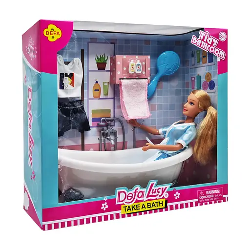 Дитяча лялька з ванною DEFA 8444 рушник, гребінець, одяг Блакитний