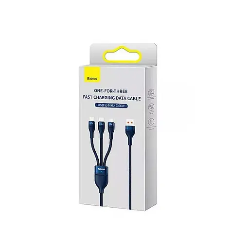 Кабель Baseus Flash Series II One-for-three Fast Charging Data Cable USB to M+L+C 66W 1.2 м голубой - фото 2
