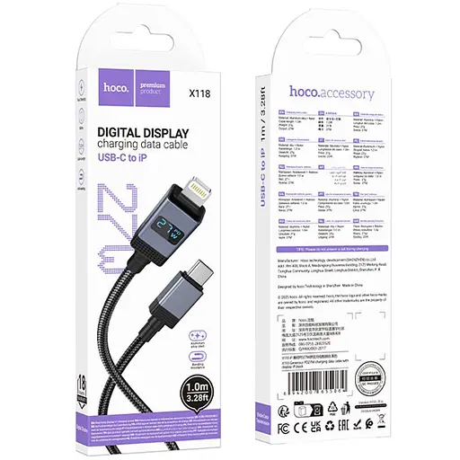 Дата кабель Hoco X118 Generous with display Type-C to Lightning 27W (1m) Black - фото 6