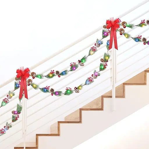 N&T NIETING 2 Pack 6FT Рождественские гирлянды с огнями, 8 режимов освещения, Рождественская гирлянда - фото 4