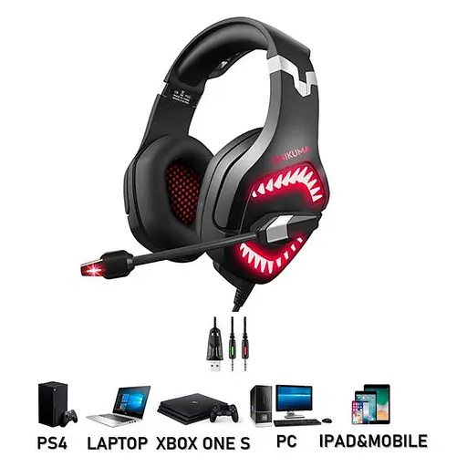 Дротова гарнітура Onikuma Gaming with LED K1 Pro, USB, 3.5mm, 2.2m, black-red - фото 5
