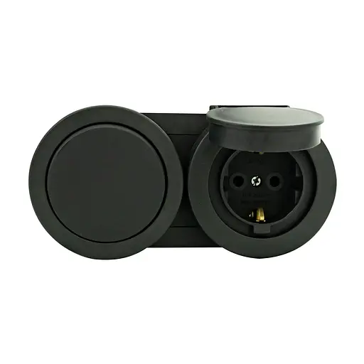 Розетка Ovivo Electric xOne з заземленням та кришкою + вимикач 1-й антрацит - фото 1